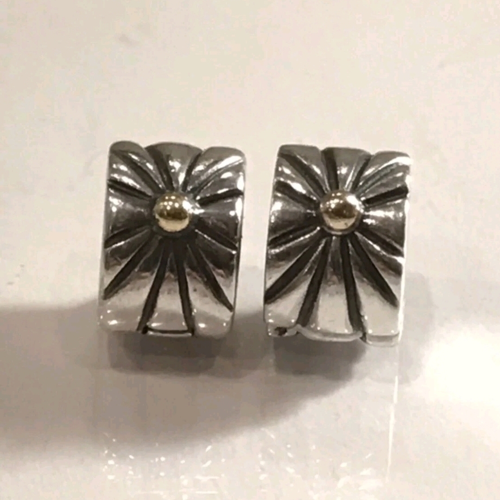 Pandora Sunburst Clips 925 SS & 14K Gold Set Of 2 - Picture 2 of 10